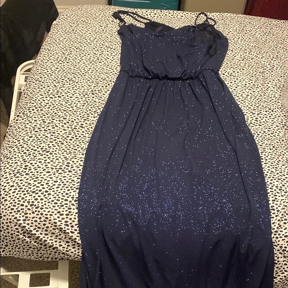 Enfocus Studio Navy Blue Glitter Prom Dress